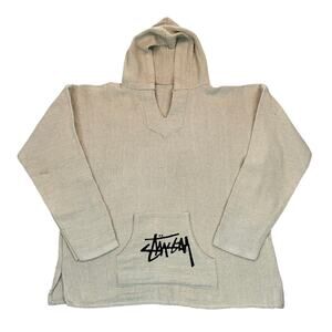 Vintage STUSSY Stickman Graphic White/Natural Baja Hoodie Sweatshirt Adult